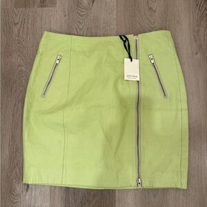 Portmans Lime Green Leather Zip-Front Mini Skirt